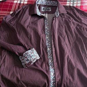 Men's Maroon Patterned Button-Down Shirt